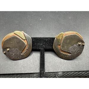Artisan mixed metals 14K sterling silver signed KY modernist earrings